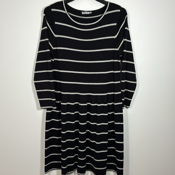 Eliza J Knit Sweater Dress 1XL Midi Black White A Line Long Sleeve Pop Over - Picture 7 of 7